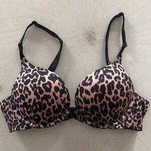Victoria’s Secret Bombshell Plunge Leopard Print Push-Up Bra 32A